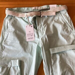Denim & Flower Mint Green Pants with Woven Belt